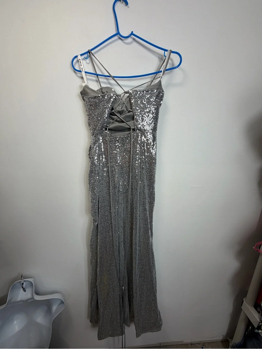 Sequin Corset Evening Gown in Silver - Picture 14 of 15